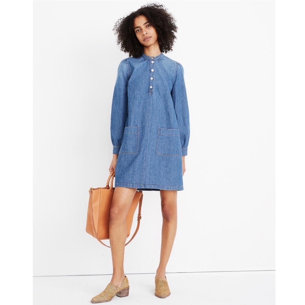 Madewell Denim Patch Pocket Popover Shirtdress XS jean dress